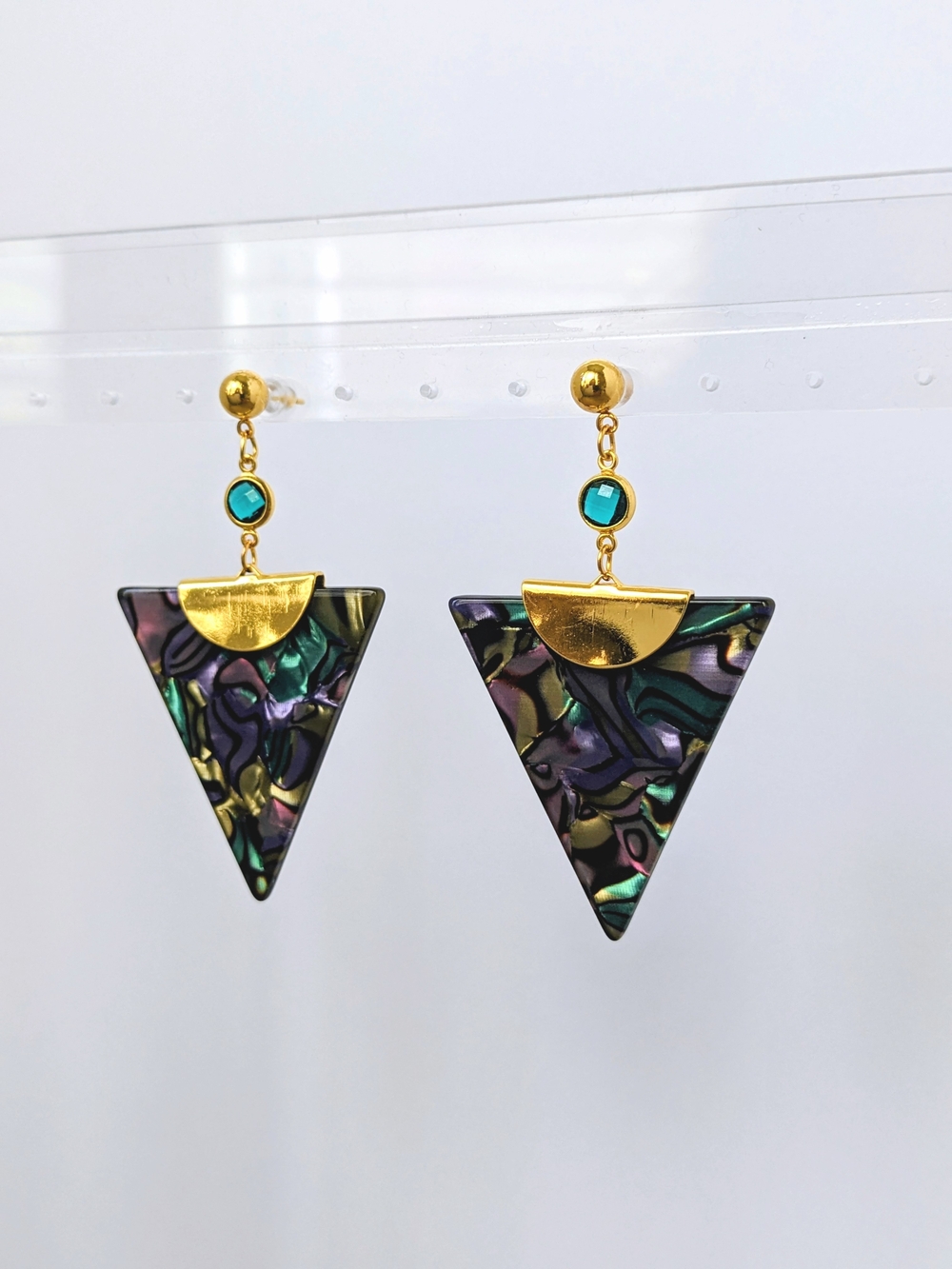 Triangular Iridescent Earrings - Picture 2 of 2